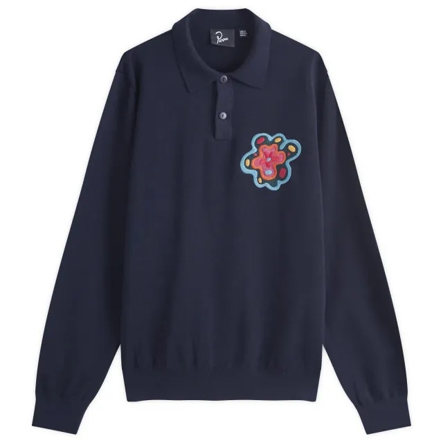 By Parra Men's Flower Blob Knitted Polo Shirt Midnight Blue