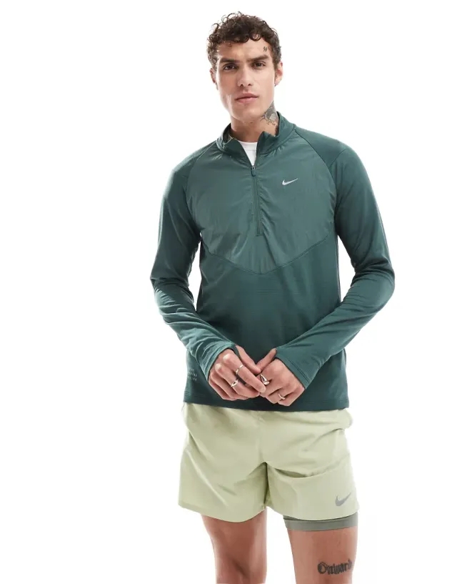 Nike Running Run Division Element 1/2 Zip Sweatshirt In Dark Green
