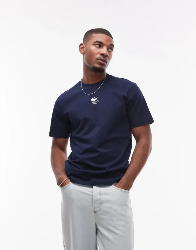 Lacoste Signature Print Cotton T-shirt - Midnight Blue