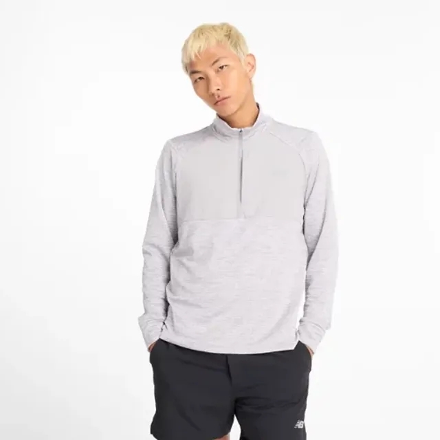 New Balance Men's Athletics Heat Grid 1/2 Zip in Grey Poly Knit