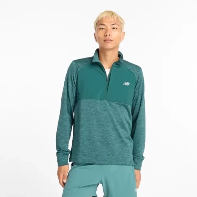 New Balance Men's Athletics Heat Grid 1/2 Zip in Green Poly Knit