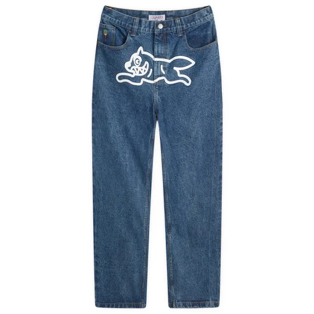 ICECREAM Men's Running Dog Double Scoop Straight Leg Jean Mid Wash Blue