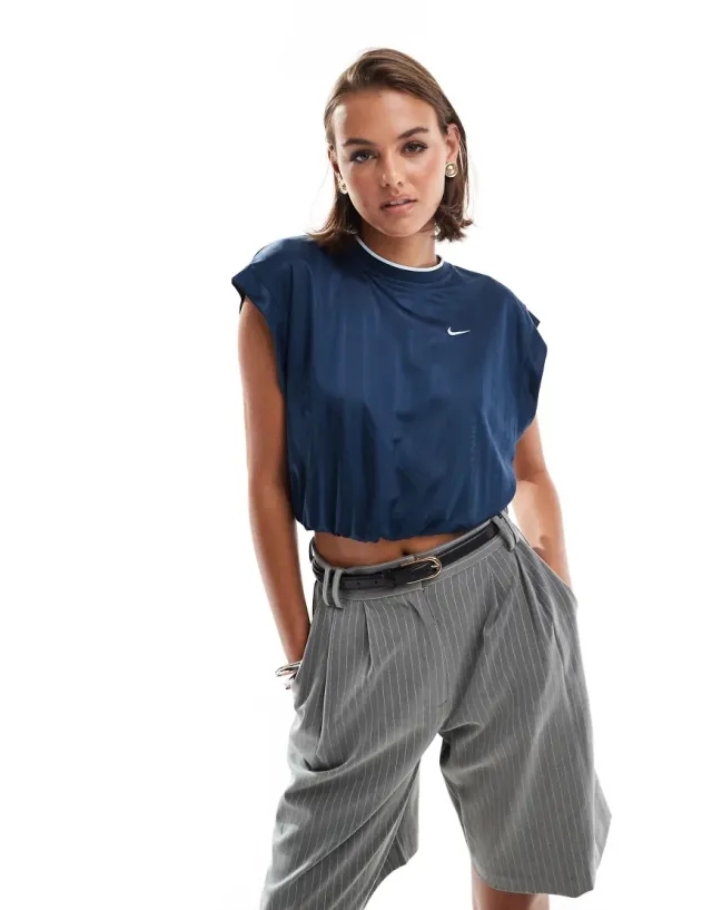 Nike Nsw Collection Jacquard Cropped Jersey Top In Navy