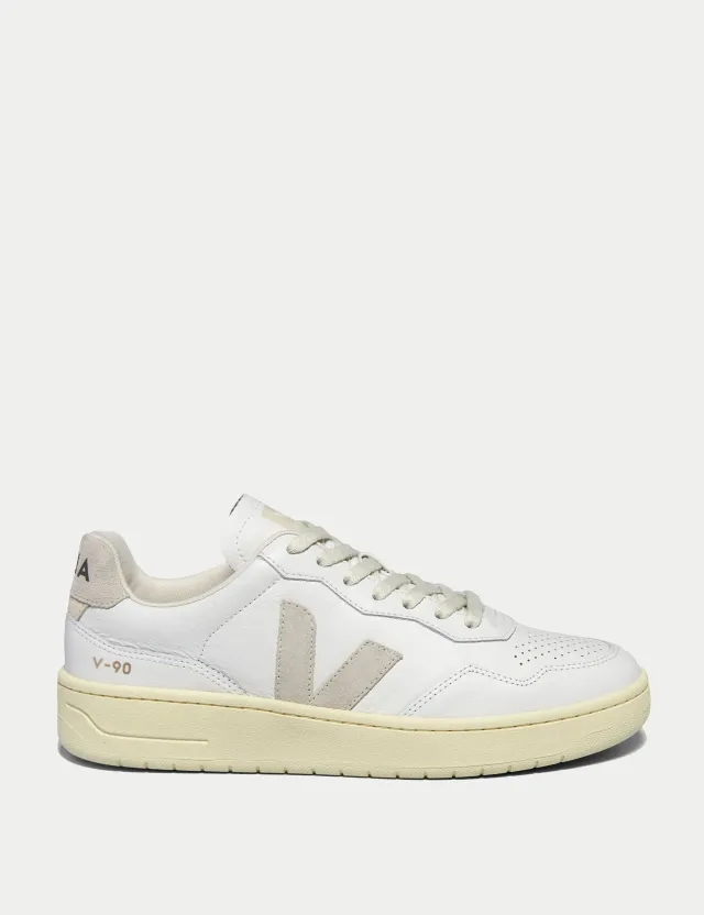 VEJA Women's V-90 Leather Trainers - White Natural -  Size: UK 3