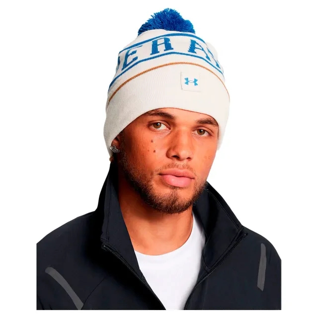 Men's  Under Armour  Halftime Pom Beanie Summit White / Tech Blue / Tech Blue OSFM