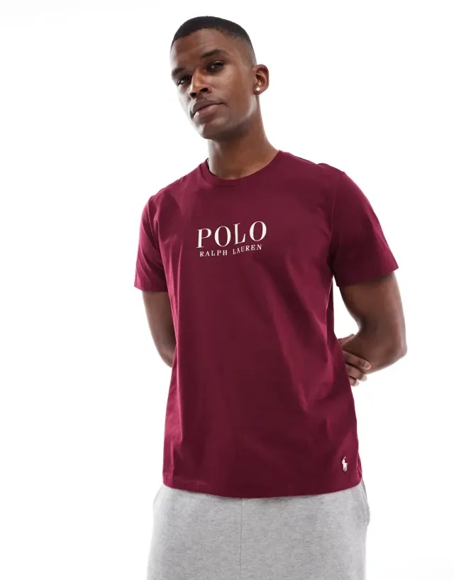 Polo Ralph Lauren Lounge T-Shirt With Chest Text Logo In Burgundy-Red