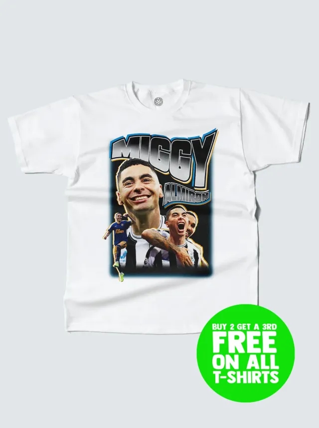 NEWCASTLE UNITED MIGGY ALMIRON BOOTLEG TEE | Cult Kits, Small / Newcastle / Black