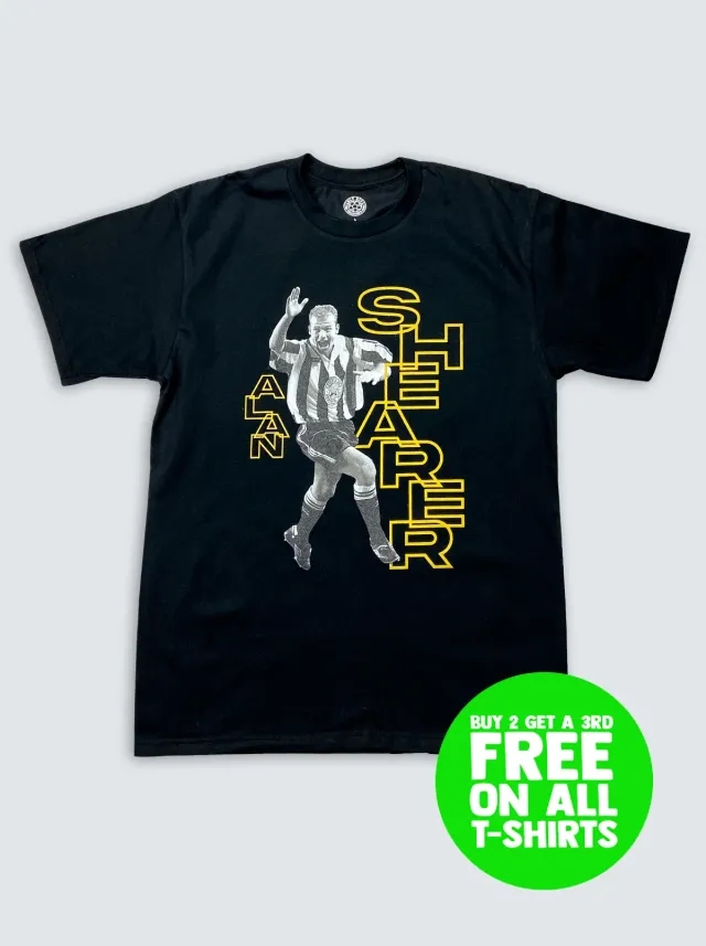 90s STYLE NEWCASTLE UNITED SHEARER BOOTLEG TEE | Cult Kits, Small / Newcastle / Black