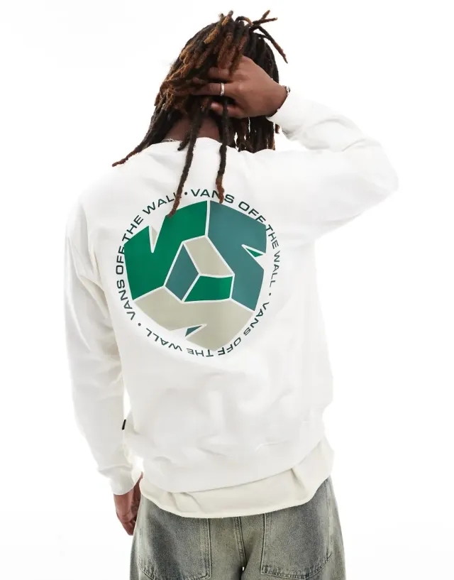 Vans V Back Print Crew Sweatshirt In Off White