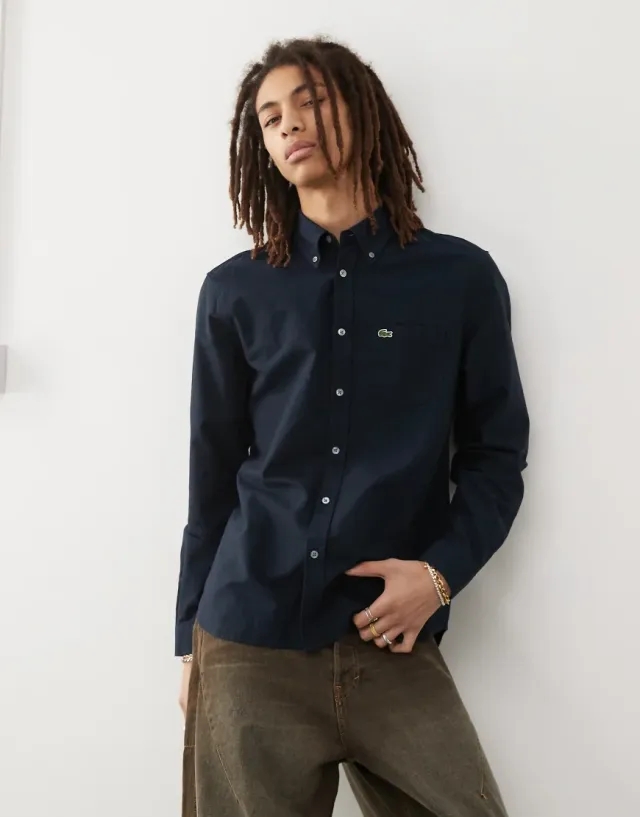 Lacoste Long Sleeve Shirt In Black-Navy