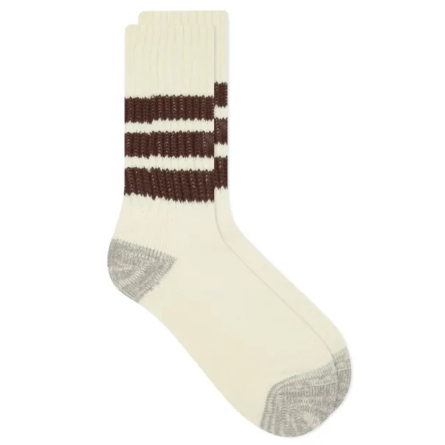 Rototo Coarse Ribbed Old School Crew Sock Brown
