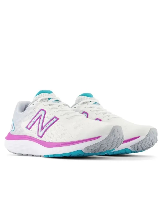 New Balance Women's Fresh Foam 680v7 in White/Grey/Blue/Pink Textile