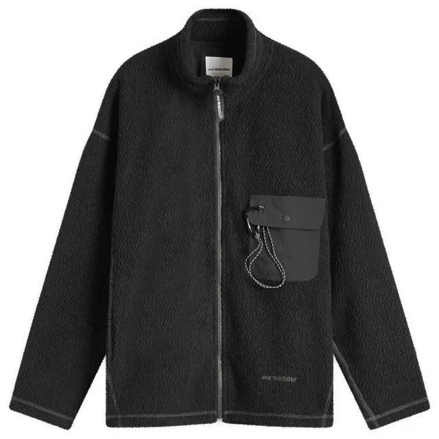 and wander Re Wool Jacquard Fleece Jacket Black