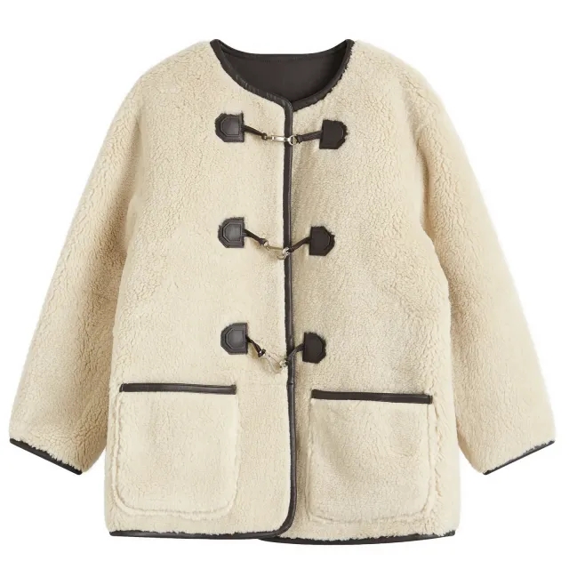 DUNST Women's Buckled Shearling Jacket Cream/Brown