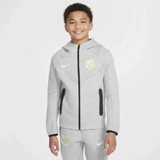 F.C. Barcelona Tech Fleece Older Kids' (Boys') Nike Football Full-Zip Hoodie - Grey - Cotton/Polyester