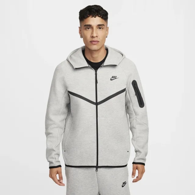 Nike Tech Men's Full-Zip Windrunner Hoodie - Grey - Cotton/Polyester