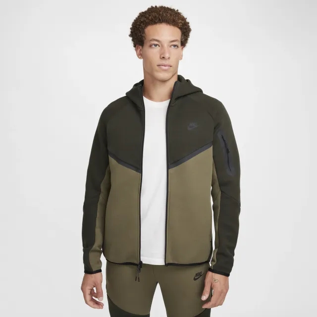 Nike Tech Men's Full-Zip Windrunner Hoodie - Green - Cotton/Polyester