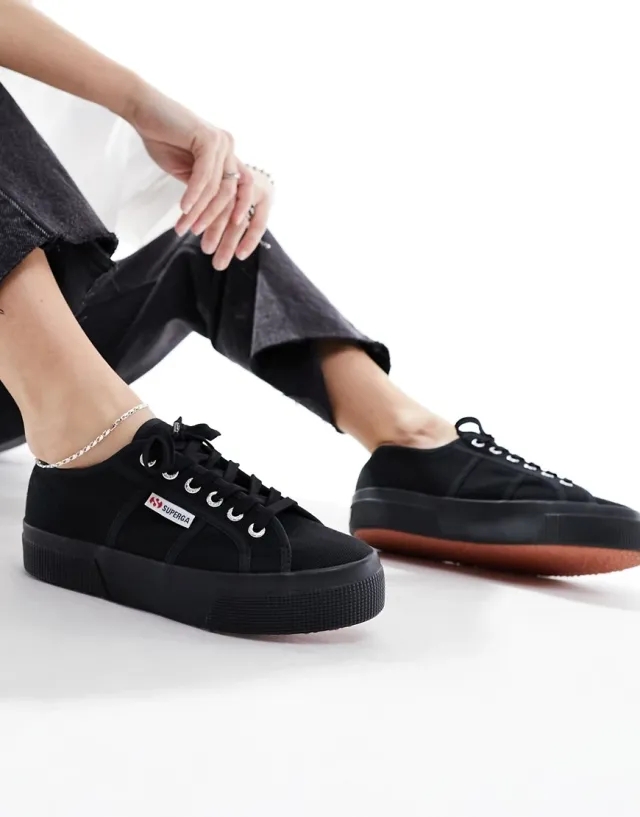 Superga 2790 Flatform Trainers In Black Canvas