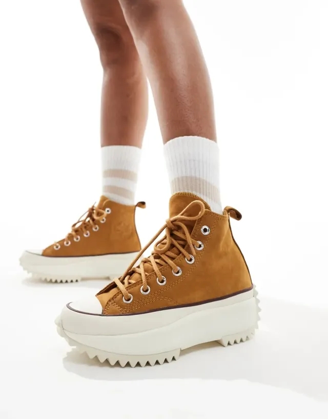 Converse Run Star Hike Hi Trainers In Tan Suede-Brown