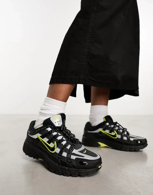 Nike P-6000 Unisex Trainers In Black And Voltage Green