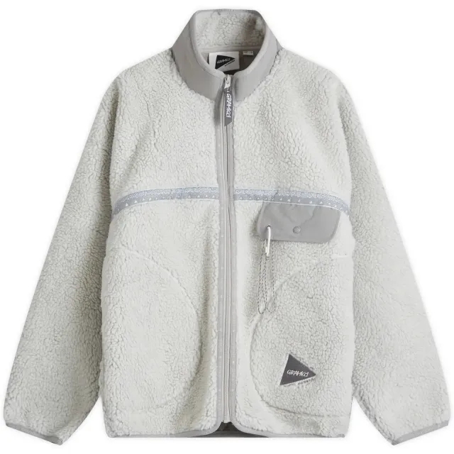 Gramicci Men's x and wander Tape Fleece Jacket Light Grey
