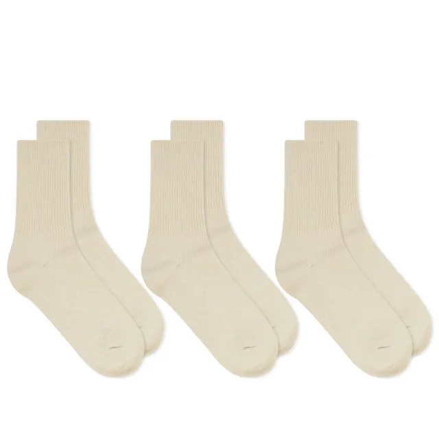 Rototo Organic Daily Ribbed Crew Sock - 3 Pack Ecru