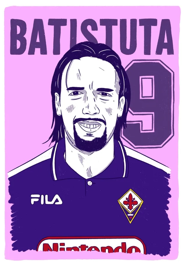 Accessories 1998-99 Fiorentina Batistuta #9 Serie A Icons A3 Print/Poster