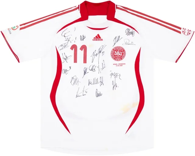 adidas 2007 Denmark Match Issue Signed Away Shirt #11 (Rommedahl) v Spain