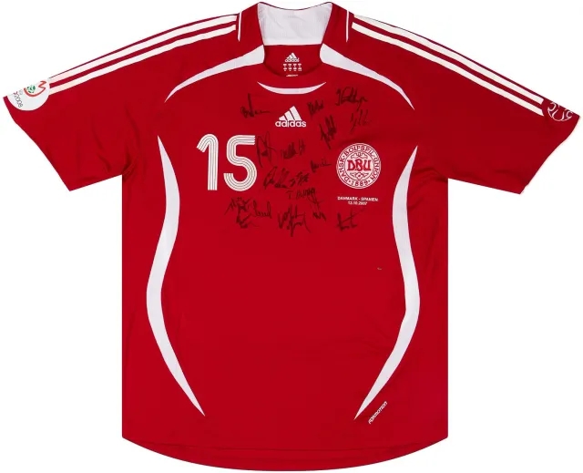 adidas 2007 Denmark Match Issue Signed Home Shirt #15 (Wurtz) v Spain