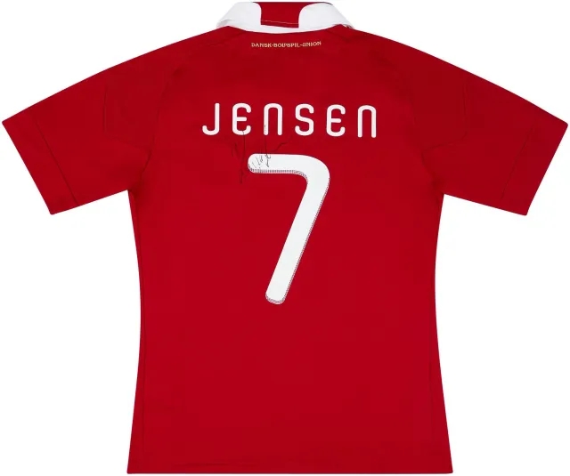 adidas 2010 Denmark Match Issue Signed Home Shirt Jensen #7 (v Senegal)