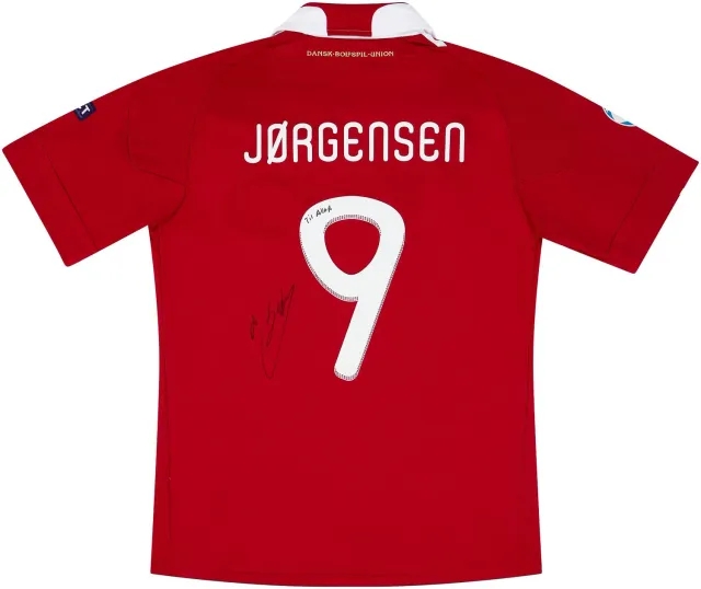 adidas 2011 Denmark U-21 Match Issue European Championship Signed Home Shirt Jorgensen #9