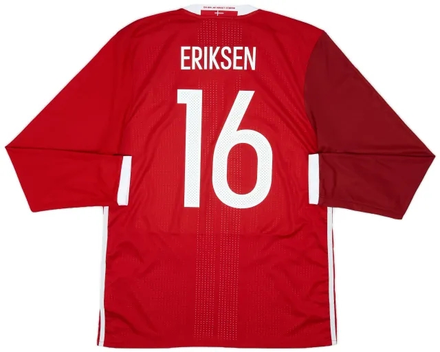 adidas 2015-16 Denmark Player Issue Home L/S Shirt Eriksen #16 - 9/10 - (L)
