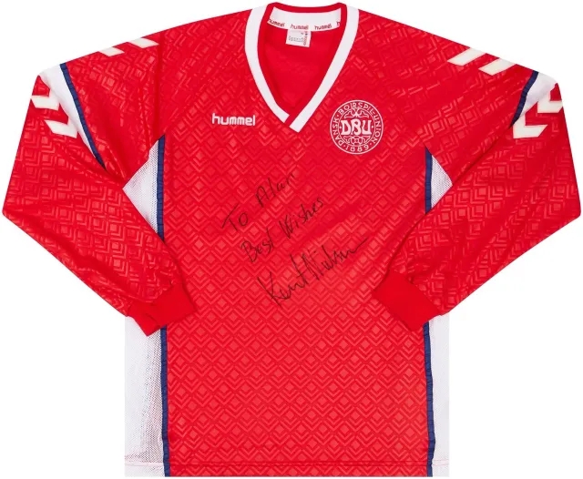 Hummel 1990-92 Denmark Match Issue Signed Home L/S Shirt #13 (Nielsen)