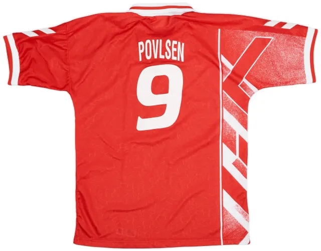Hummel 1994-95 Denmark Home Shirt Povlsen #9 - 8/10 - (XL.Boys)