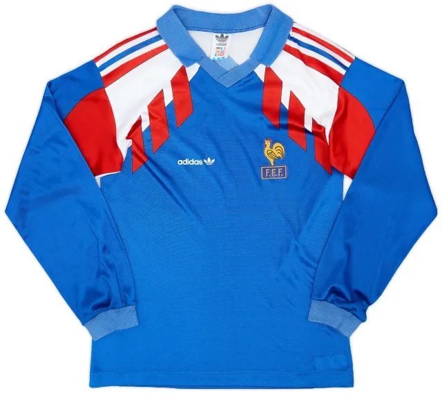 adidas 1990-92 France Home L/S Shirt - 7/10 - (L.Boys)