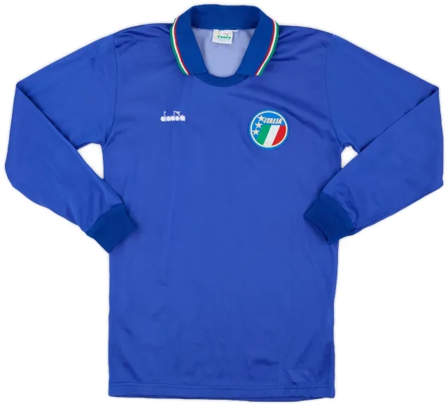 Diadora 1986-90 Italy Home L/S Shirt - 9/10 - (XL.Boys)