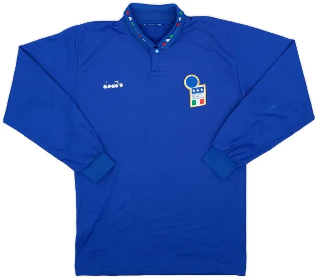 Diadora 1992-93 Italy Home L/S Shirt - 8/10 - (L.Boys)