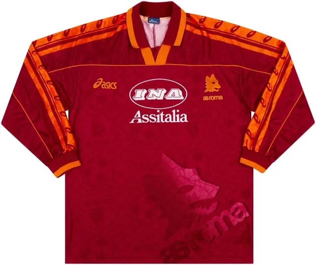Asics 1995-96 Roma Home L/S Shirt - 8/10 - (S)