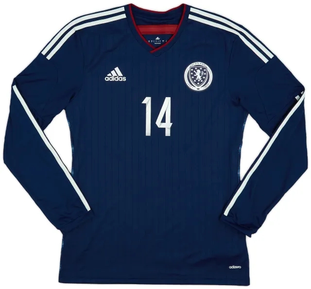 adidas 2014-15 Scotland Player Issue Home L/S Shirt #14 - 9/10 - (M)