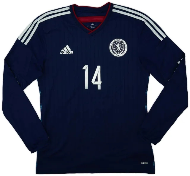 adidas 2014-15 Scotland Player Issue Home L/S Shirt #14 - 9/10 - (M)