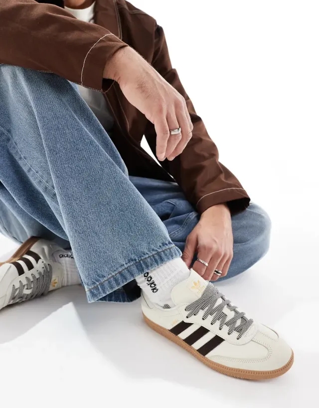 Adidas Originals Samba Og Trainers In Cream And Brown-White