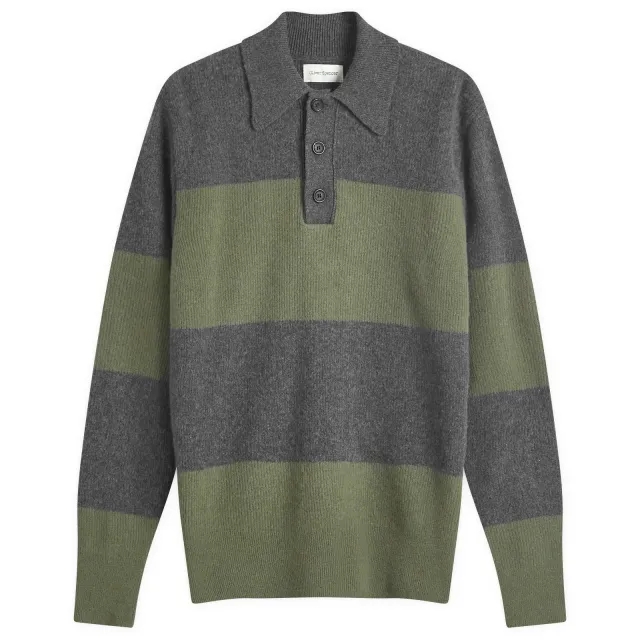 Oliver Spencer Men's Knitted Polo Shirt Charcoal/Sage Green