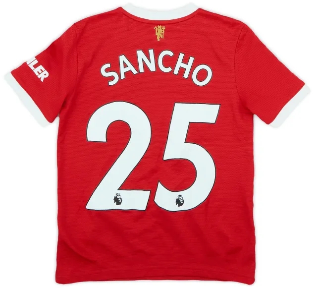 adidas 2021-22 Manchester United Home Shirt Sancho #25 - 7/10 - (M.Boys)