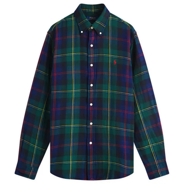 Polo Ralph Lauren Men's Double Face Tartan Button Down Shirt Green/Indigo
