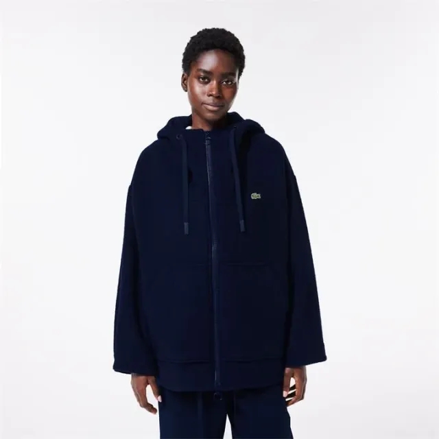 Lacoste Short Oversized Recycled Wool Hooded Coat - Midnight Blue