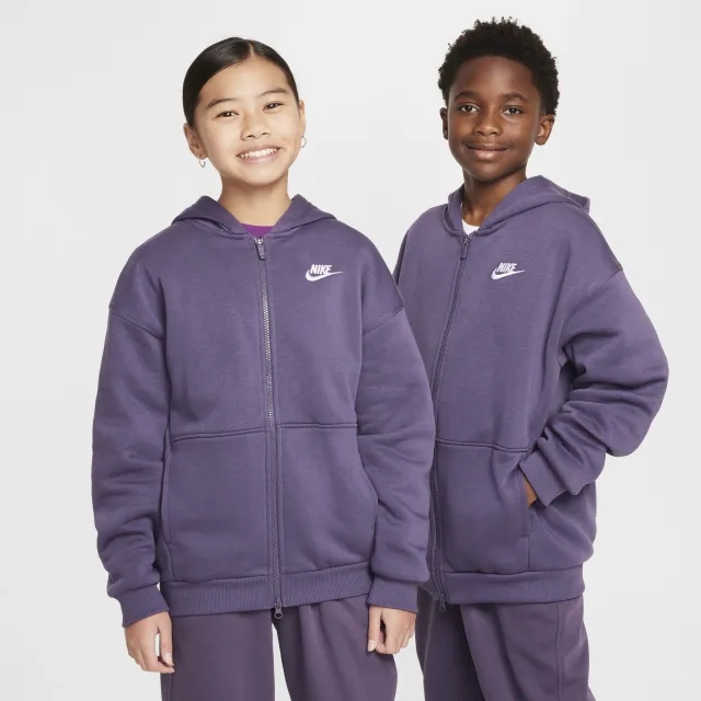 Nike Sportswear Club Fleece Older Kids' Oversized Full-Zip Hoodie - Purple - Cotton/Polyester