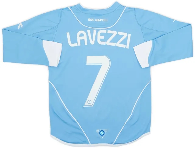 Diadora 2007-08 Napoli Home L/S Shirt Lavezzi #7 - 6/10 - (S.Boys)