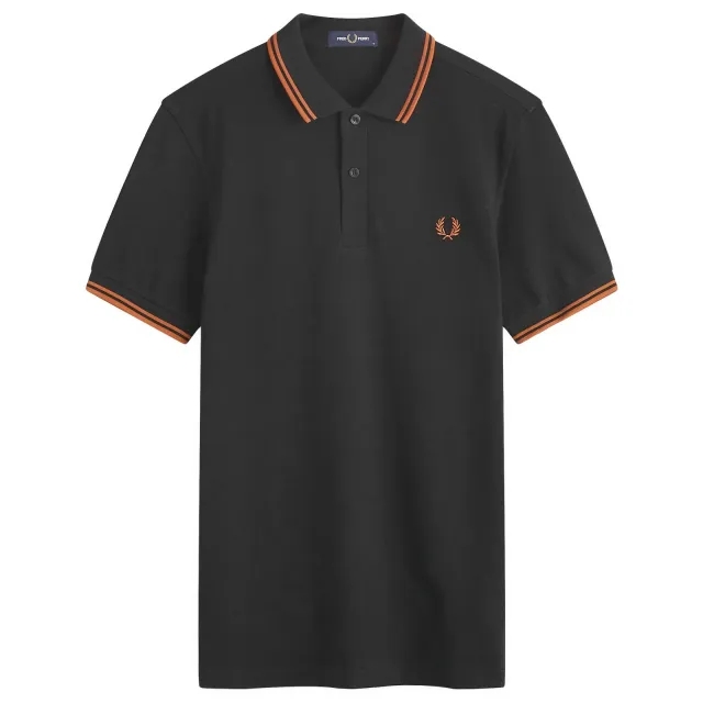Fred Perry Twin Tipped Polo Shirt In Black And Orange