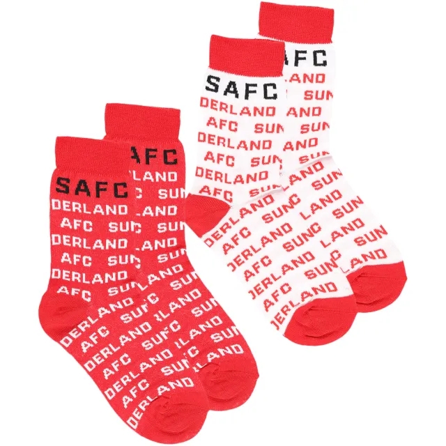 Fanatics Sunderland 2 Pack Wordmark Socks - Red/White - Kids