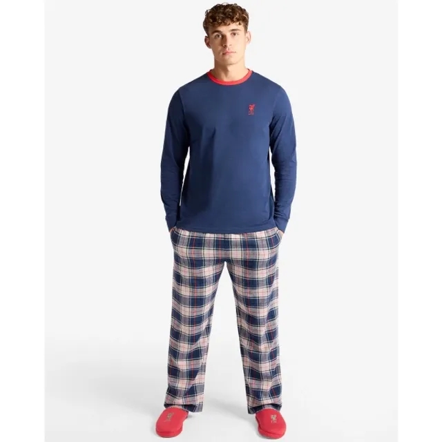 Liverpool FC LFC Mens Long Check Pyjama Set Navy